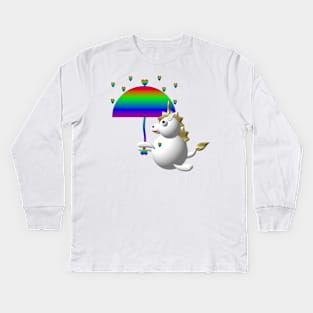 Cute Unicorn Under an Umbrella Kids Long Sleeve T-Shirt